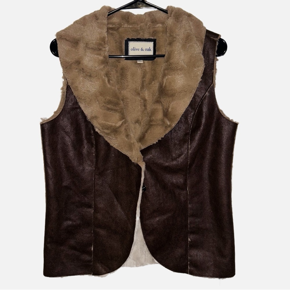 Olive & Oak brown faux suede and fur vest